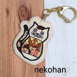 おじさん猫の刺繍バッグチャーム・キーホルダー
