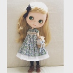  【受注製作】ドール服 ブライスアウトフィット リバティワンピース＋カゴバッグセット（ホワイト）