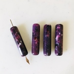 Vintage Purple Black White Granite Tube Beads 