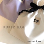 ☆黒いリボンのミニ巾着／ホワイト／パープル