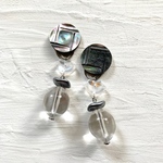 2wayシェルボタン×クリアビーズピアス