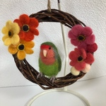 ノーマルコザクラインコとお花のリース♪羊毛フェルト