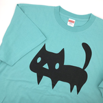 訳あり★メンズ XLサイズ★【ミントグリーン】でっかい黒ネコTシャツ