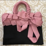 ピンクリボントートバッグ♡持ち手ふわふわ 底板付き