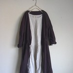 ハーフリネン　カシュクールワンピース/ローブコート　ダークパープル
