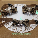【 猫の首輪 】ヒョウ柄異素材リボン