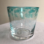 吹きガラス　優しい水色グラデーション　ロックグラス