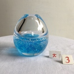  吹きガラス　スカイブルー　卵型　泡入り　花びん（大）3