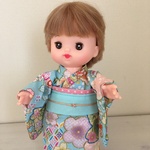 【送料無料】メルちゃん　ネネちゃん用　着物　浴衣　帯セット（水色桜、水色帯）