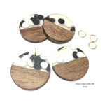 【再入荷】４pcs・丸カン付★dots half wood （ウッド・クリアレジン チャーム）