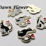 【D-0020】10pcs　ネコとハート　25×18mm　ブラック　チャーム