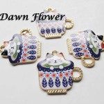 【A-1479】10pcs　カップに入ったねこ　23mm　ホワイト　チャーム