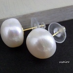 outlet★ぷっくり大粒淡水パールピアス/サージカルステンレス