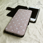 水玉模様 リネン柄 手帳型 iphone ケース [iPhone4/4s～iPhone8 , iPhone8 plus]★ みずたま　ドット　麻　手書き　ベージュ
