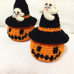 1セットハロウィンかぼちゃのバスケット（カボチャ1帽子1おばけ1)