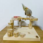 ヒノキのミニアスレチック【小鳥とまり木・おやつテーブル・丸太】セキセイインコ・オカメインコ・ウロコインコ