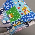 手作りマスク　２個セット　女性用サイズ　生成り色の柴犬　青系パッチワーク柴犬