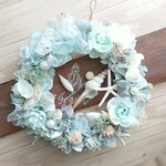 シェルリース(23cm)＊潮騒ブルーのsummerシェスタ＊サマーリース・ブルーリース・フラワーリース・ガーデンリース