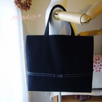 グログランリボン・レッスンバッグ②　大きめ　黒　水玉　底板あり