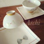 お名前入り【リボン柄のお茶碗とプレートセット】