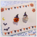 ハロウィン☆帽子をかぶったかぼちゃとおばけの樹脂イヤリング