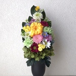 プリザーブドフラワーの仏花☆高さ28cm黄色菊小菊ピンク黄色仏花お悔みお供えに　