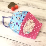【現品限り】4層ガーゼ♡くまのレースワッペン付き大人用立体マスク(ピンク・レギュラーサイズ)