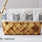 カゴから覗く子猫*大き目ポーチ*ペンケース*通帳*母子手帳