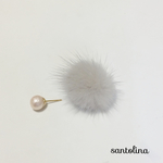 《No.36》コットンパール&ミンクボールのピアス/gray