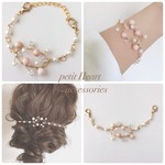 2way♡マスクフック マスクアクセサリー ブレスレット ピンク 小枝 パール かすみ草 
