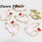 【D-0021】10pcs　ネコとハート　25×18mm　ピンク　チャーム