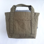 洗濯OK！保温保冷 18×10×18 巾着トートバッグ カーキ×チェック