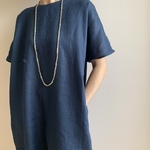 サイドスリットワンピース ＊ フレンチリネン ＊ navy