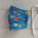 Wガーゼのクールマスク ミニサイズ電車ブルー