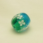 泡と小花のとんぼ玉（青緑）