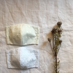 【再販】オフホワイトとホワイトの刺繍綿レース&裏地アイスブルー キッズ立体夏マスク（2枚セット）