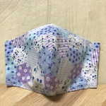 【接触冷感】ブルーの小花柄パッチワーク風コットンの夏の立体型マスク