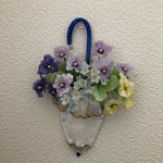 粘土の花＊パンジーと忘れな草　パラソル壁掛け＊