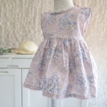 綿麻100％の柔らかチュニック ワンピース くすみパープル かすみ草 小花柄 女の子服 ベビー服 かわいい おしゃれ 70cm 80cm