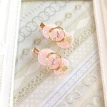 ●cs●押し花のミニヘアクリップ●ピンク●レースフラワー●