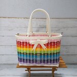 ニューレインボーカラーのダブルリボンクラフトかごバッグ（Ｍ）