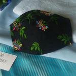 【現品限り】夏向き イタリー製 シルク＆綿コシラン刺繍 立体マスク（黒）シルク紐付き