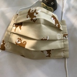 コットン＆ガーゼ☆プリーツマスク☆うずまきと柴犬さん☆アイボリー☆ノーズワイヤー入
