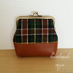 (再販)シンプルがまぐちポーチ(チェック・・leather)