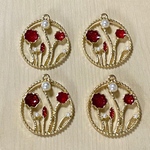 ●28㎜● GOLD RED PEARL FLOWER CHARM