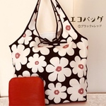 ラクラク収納！花柄エコバック(ブラック×レッド)