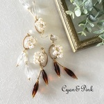 【送料無料】❤️ noble pearly ribbon樹脂ポストピアス/ばね式イヤリング❤️