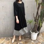 【STRIPED LONG DRESS】color:black