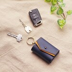  ✻　🚗スマートキーケース　～simple ◐two-tone ～　✻ 　牛革　✻　濃藍（こあい）　×　濃キャメルオレンジ　✻ 　✻ ⑧✻