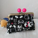 大玉口金の四角いがま口(らくがきパンダ黒)  